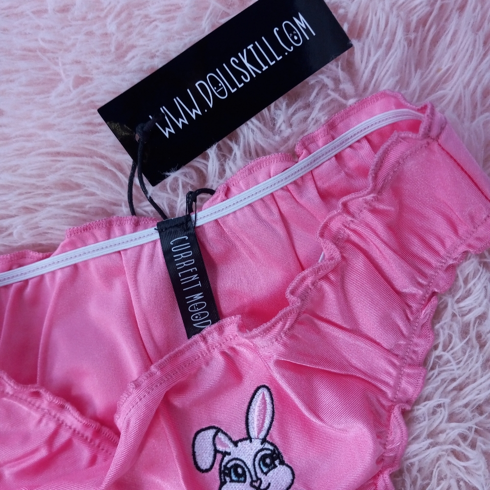 FINAL PRICE Dolls Kill Silky cheeky bunny embroidered pink ruffle edged panty! - Picture 4 of 6
